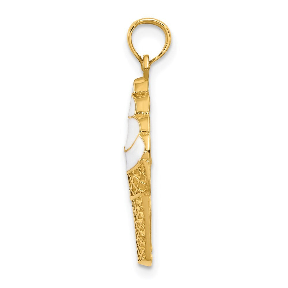 14k Yellow Gold Enameled Vanilla Ice Cream Cone Pendant for Women