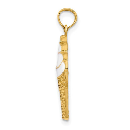 14k Yellow Gold Enameled Vanilla Ice Cream Cone Pendant for Women