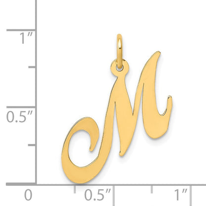 14k Yellow Gold Medium Fancy Script Letter M Initial Charm Pendant for Women