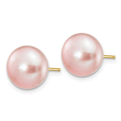 14k Yellow Gold 10-11mm Purple Button Freshwater Cultured Pearl Stud Earrings