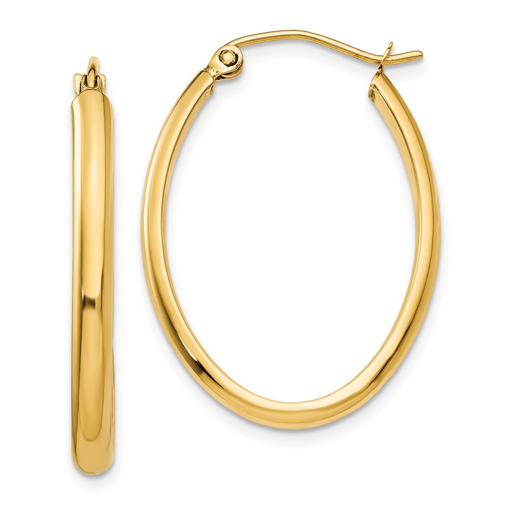 14k Yellow Gold 3mm Oval Hoop Earrings Gift for Women