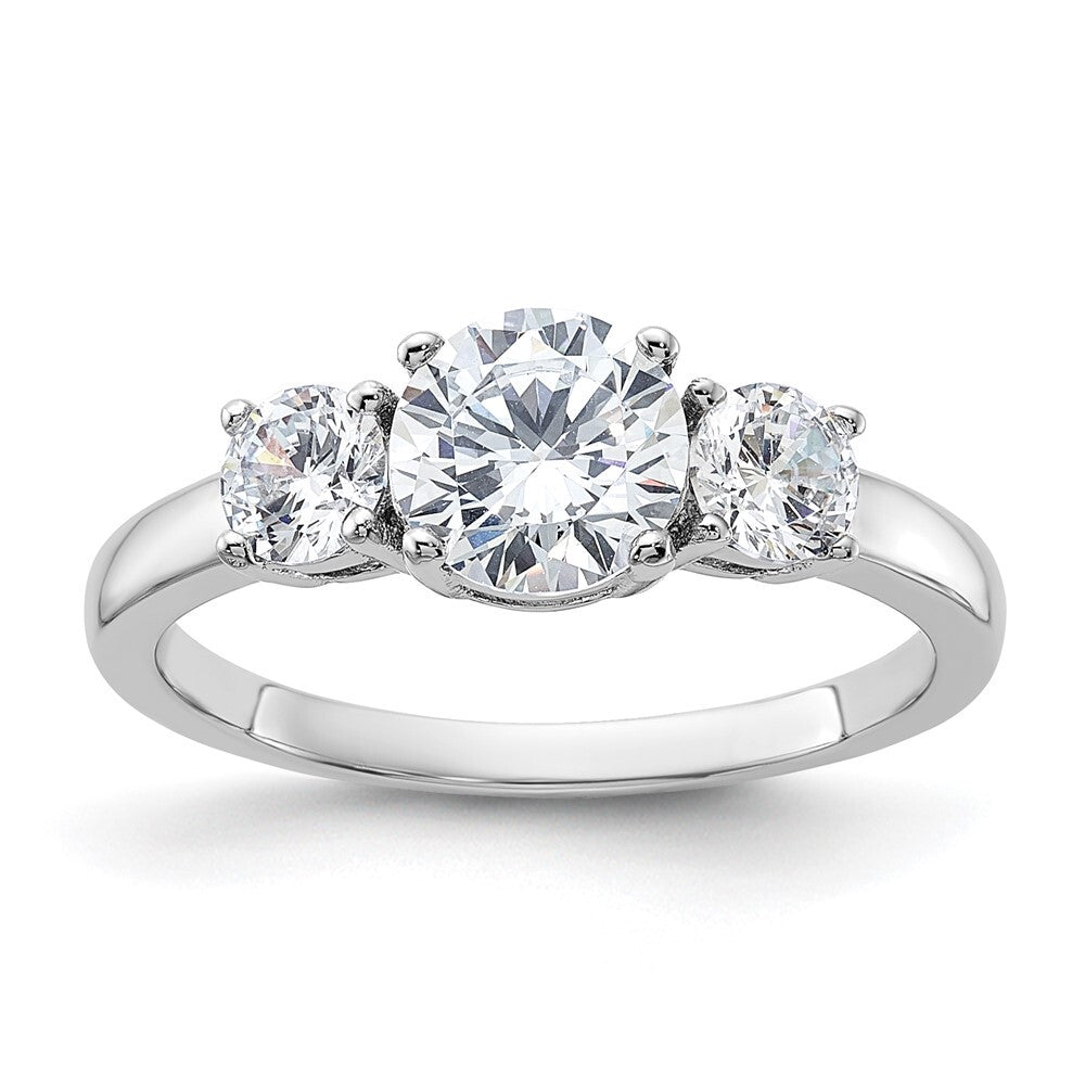 Sterling Silver Rhodium-plated 3 Stone Cubic Zirconia Ring Size 6