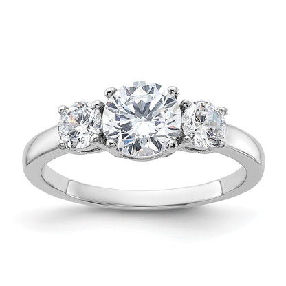 Sterling Silver Rhodium-plated 3 Stone Cubic Zirconia Ring Size 6