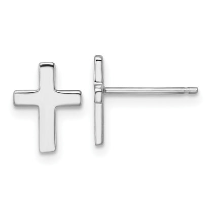 14k White Polished Latin Cross Stud Earrings Gift for Women