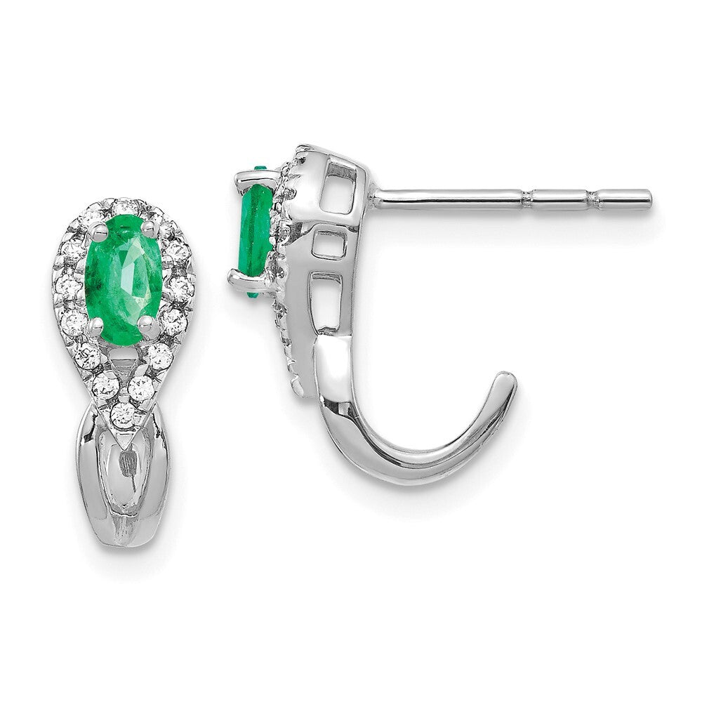 14k White Gold 1/8Ct Diamond and Emerald Drop & Dangle Earrings