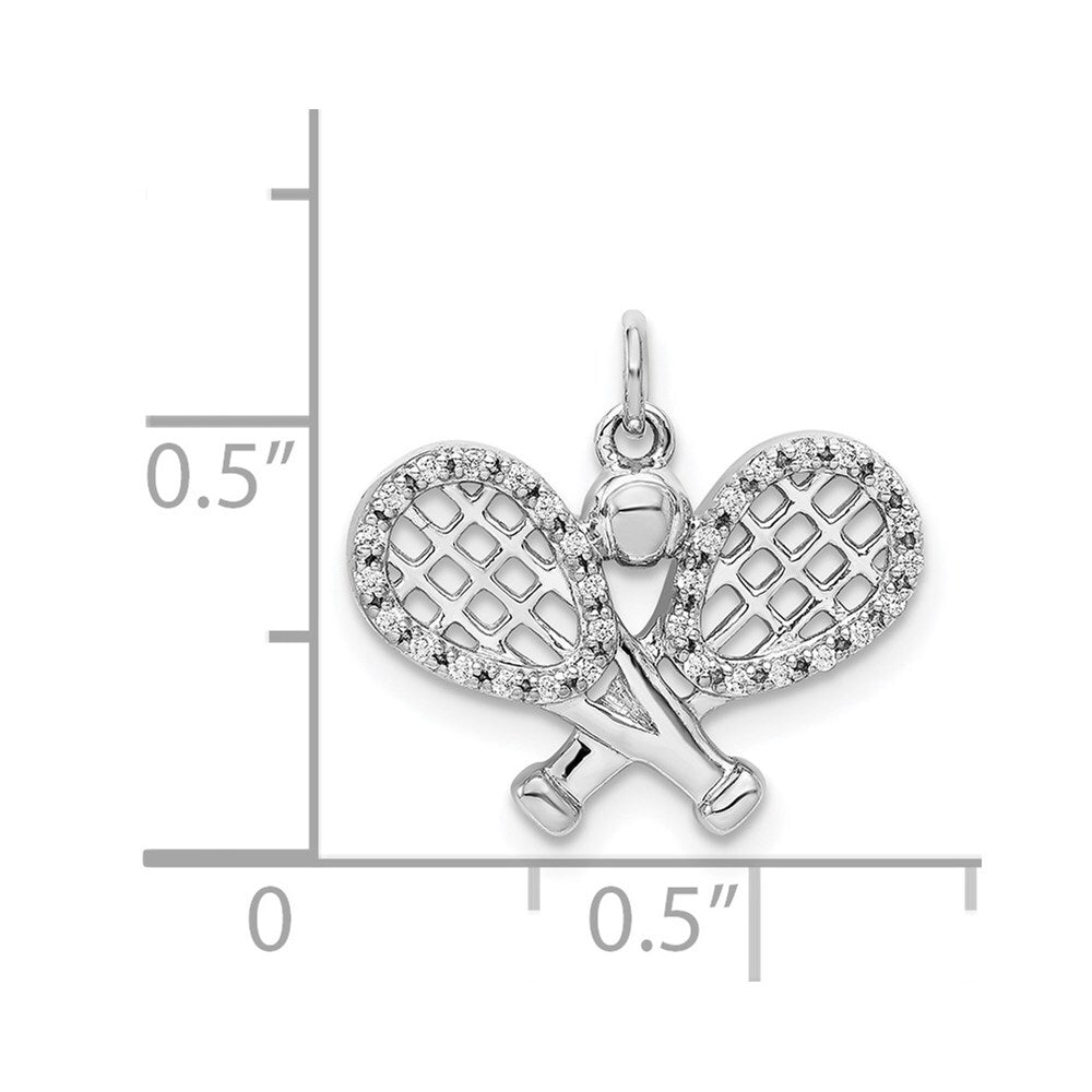 14k White Gold Diamond Rackets and Ball Pendant for Women