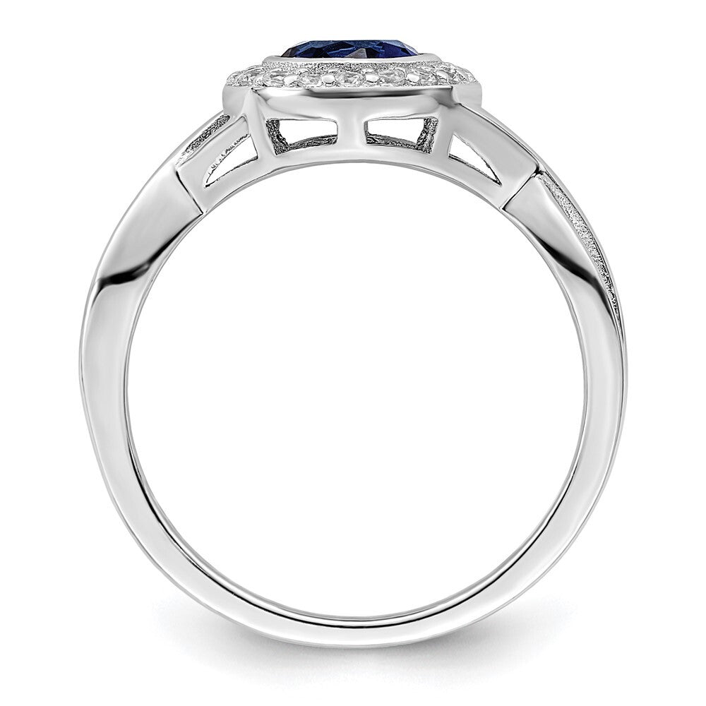 Sterling Silver Rhodium-plated CZ and Glass Stone Ring Size 7