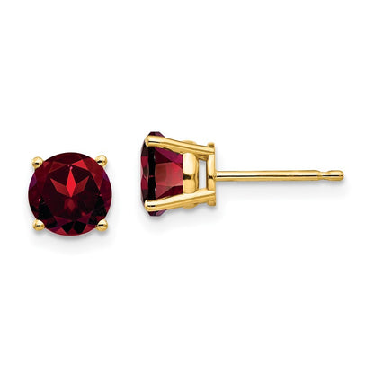 14k Yellow Gold 6mm Garnet Stud Earrings Gift for Women