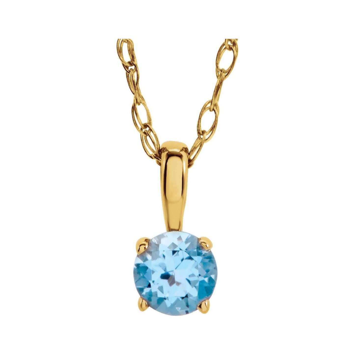 14k Yellow Gold 3 mm Blue Zircon Solitaire Pendant Necklace 14"