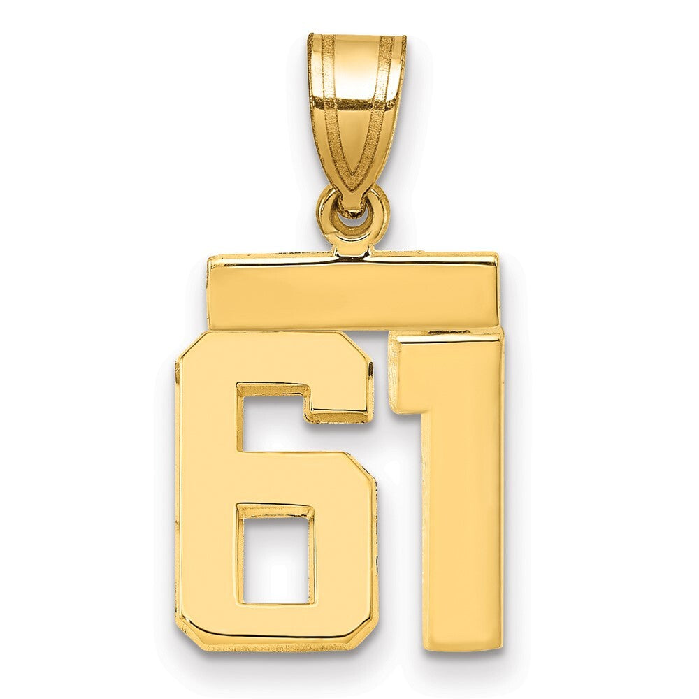 14k Yellow Gold Small Polished Number 61 Charm Pendant for Women
