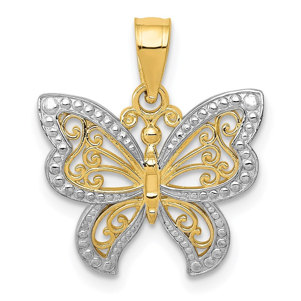14k Yellow Gold and White Rhodium Butterfly Charm