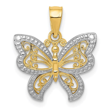14k Yellow Gold and White Rhodium Butterfly Charm