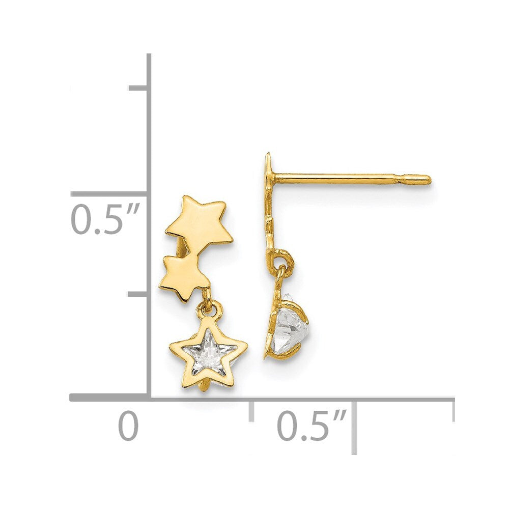 14k Yellow Gold Cubic Zirconia Children's Star Dangle Earrings Gift for Women