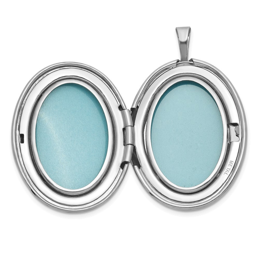 Sterling Silver Front Brushed Back Diamond Hearts Swirl Design 26mm Oval Locket