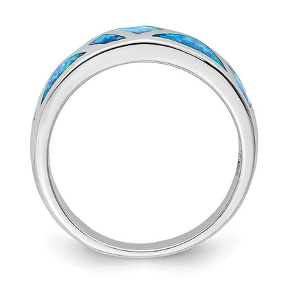 Sterling Silver Rhodium-plated Geometric Lab Created Blue Opal Ring Size 7