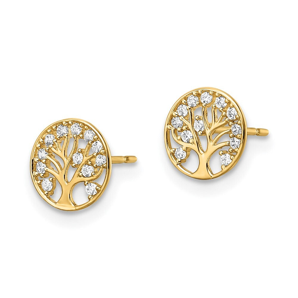 14k Yellow Gold Cubic Zirconia Tree of Life Stud Earrings Gift for Women