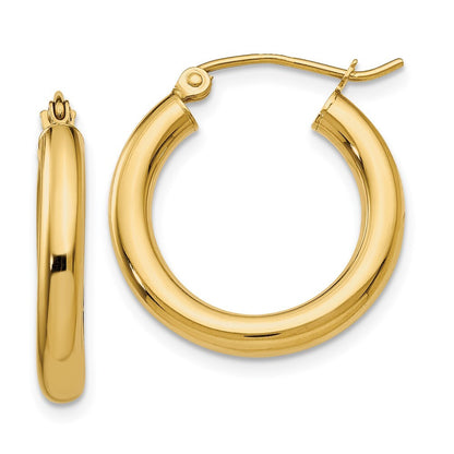 14k Yellow Gold Polished 3mm Tube Hoop Earrings Gift for Women