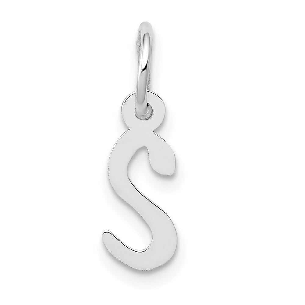 14k White Gold Small Slanted Block Letter S Initial Charm Pendant for Women