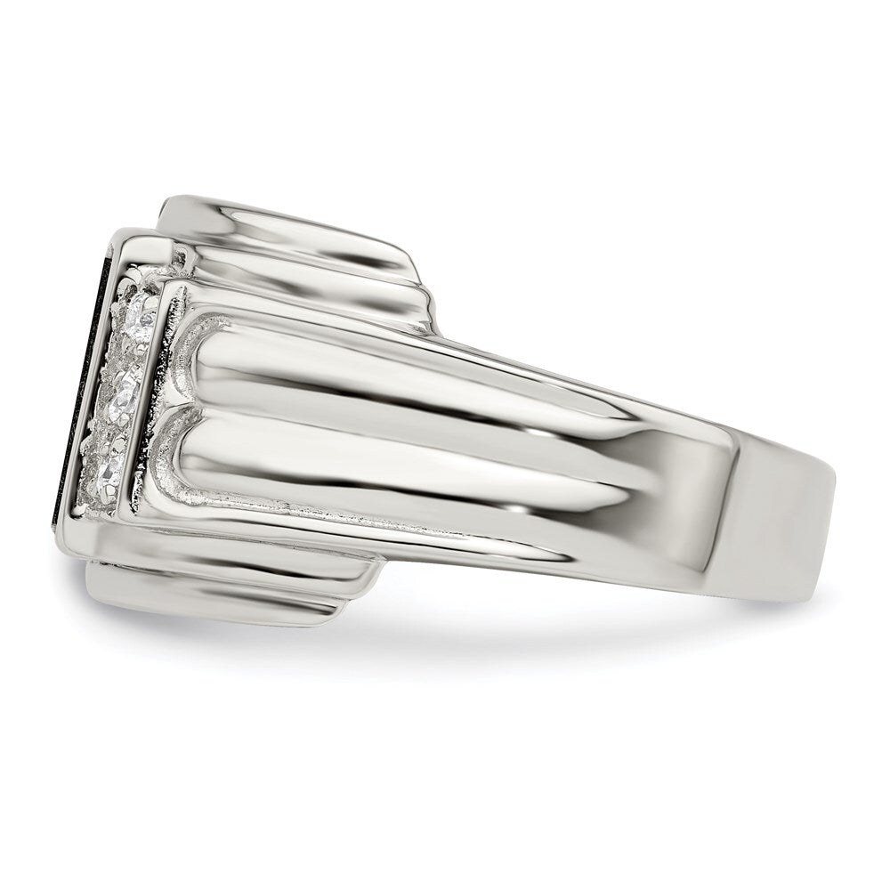 Sterling Silver Rhodium-plated Cubic Zirconia and Onyx Ring Size 10