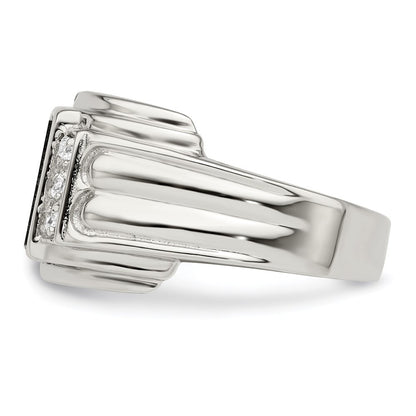 Sterling Silver Rhodium-plated Cubic Zirconia and Onyx Ring Size 10