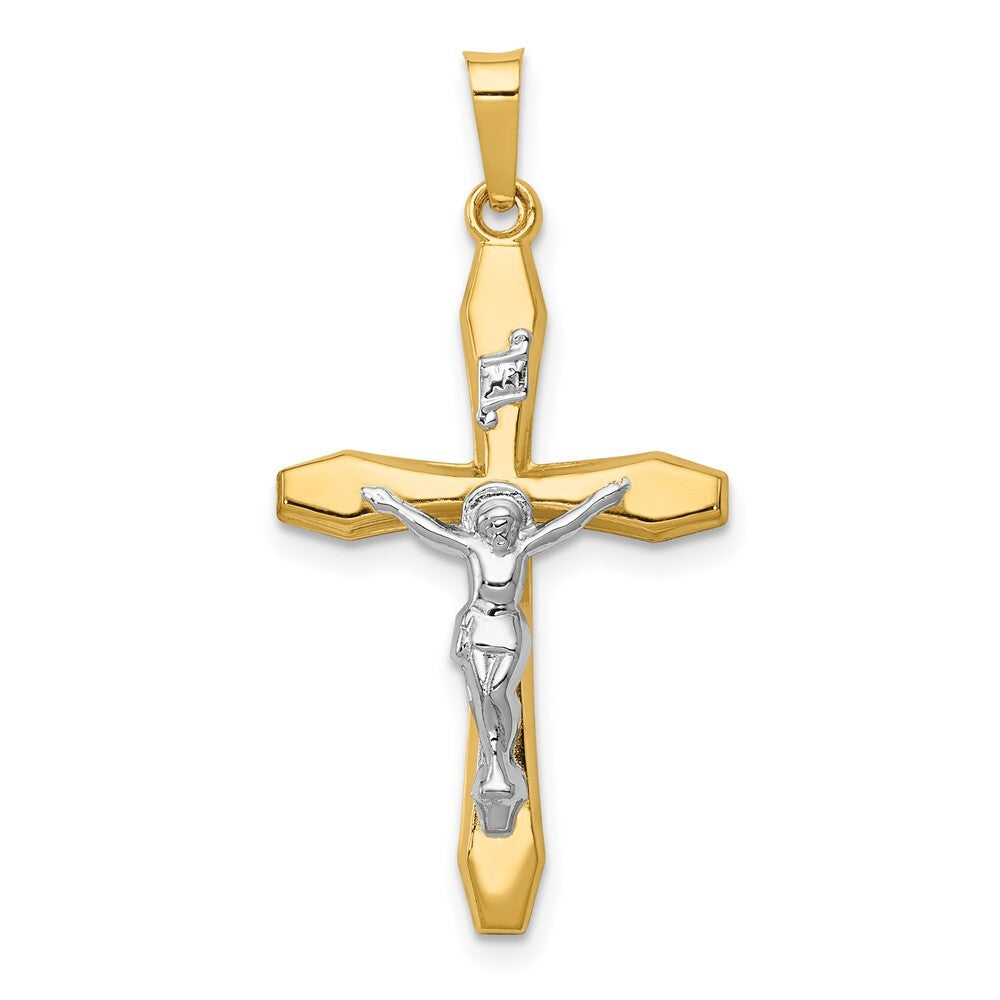 14k Two-tone Gold Polished INRI Crucifix Pendant for Women