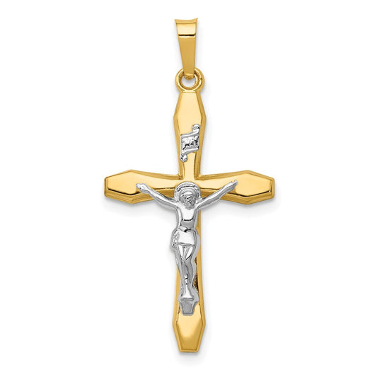14k Two-tone Gold Polished INRI Crucifix Pendant for Women