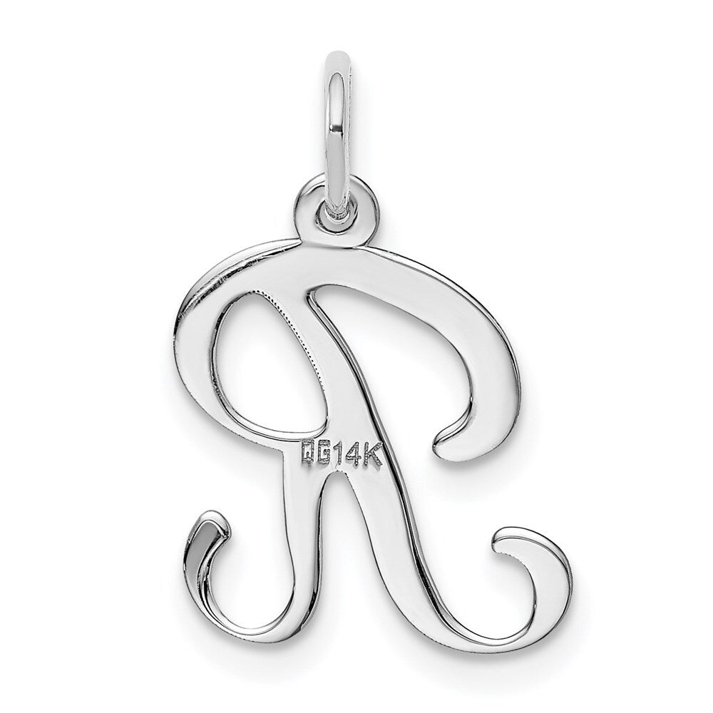14k White Gold Script Letter R Initial Charm Pendant for Women