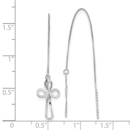 14K White Gold Polished Diamond-Cut Box Chain w/Cross Threader Earrings