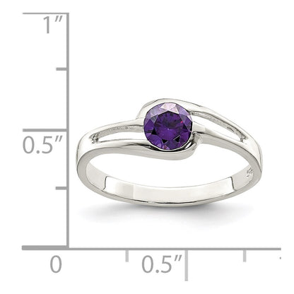 Sterling Silver Purple Round Bezel Cubic Zirconia Ring Size 8