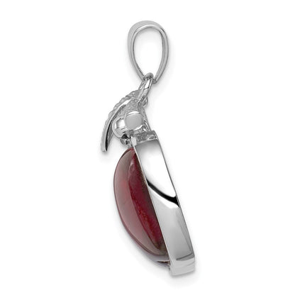 Sterling Silver Rhodium-plated Red Cubic Zirconia Cabochon Apple Pendant