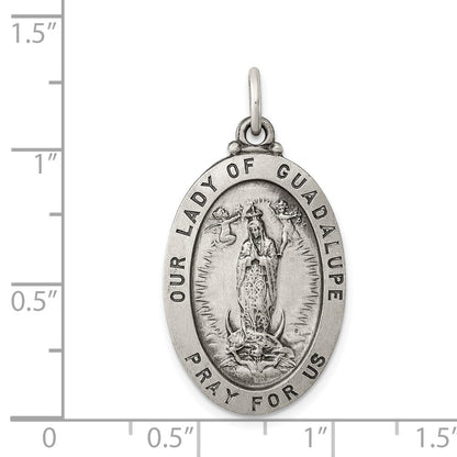 Sterling Silver Antiqued Our Lady of Guadalupe Medal Pendant