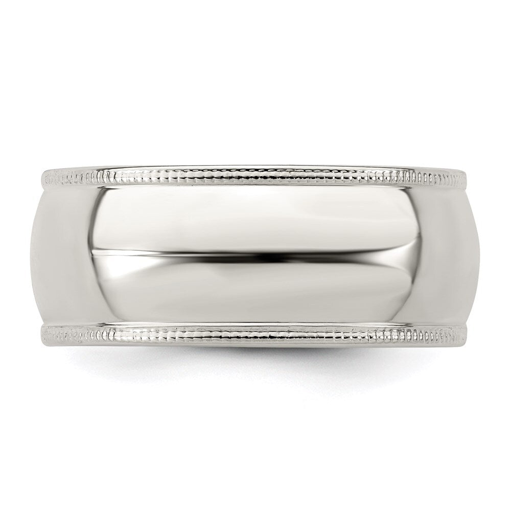 Sterling Silver 8mm Half Round Milgrain Size 8 Band Ring