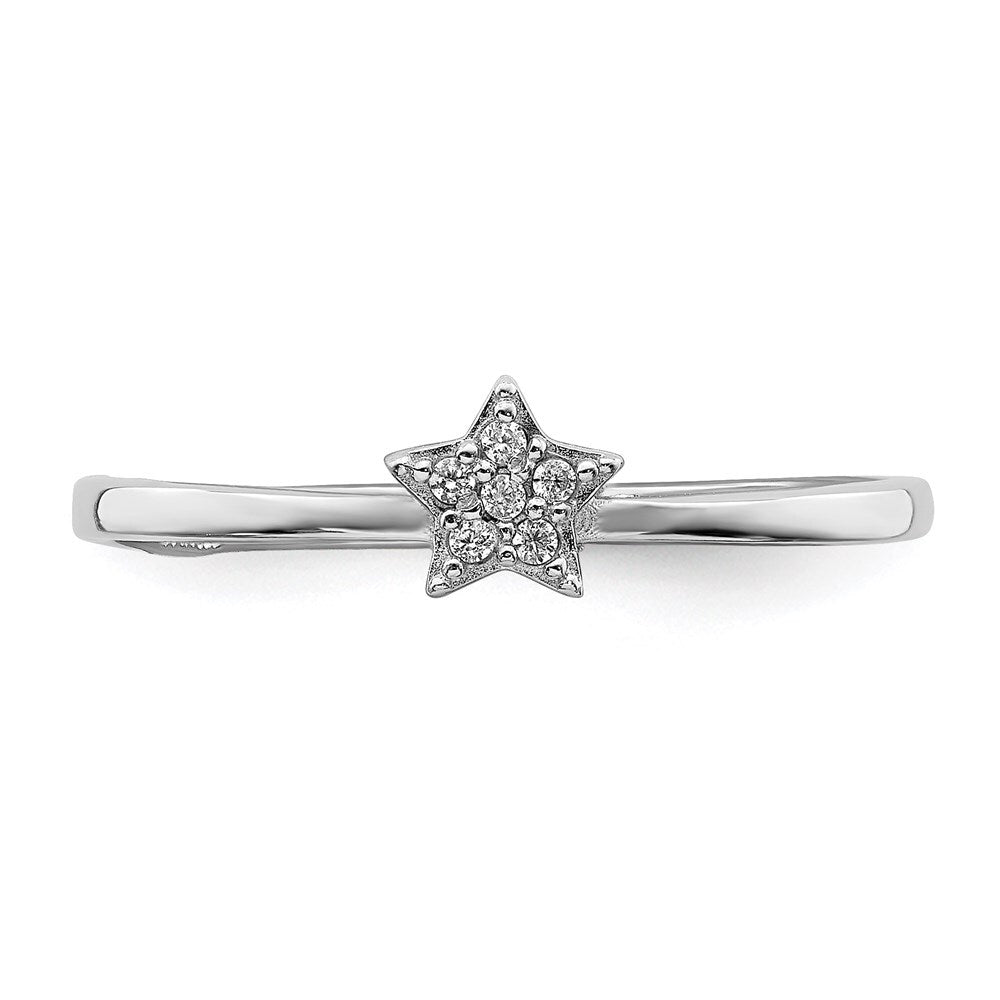 Sterling Silver Rhodium Plated CZ Star Ring Size 8