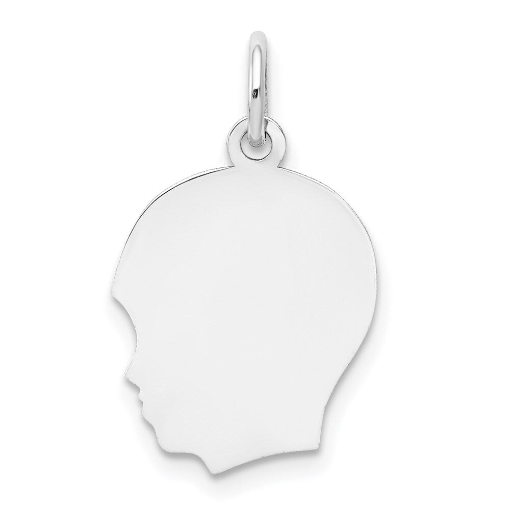 14k White Gold White Plain Medium.011 Depth Facing Left Boy Charm Pendant