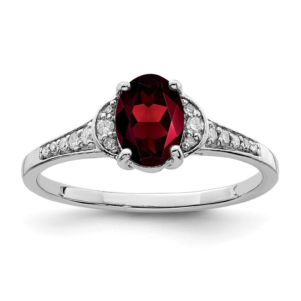 Sterling Silver Rhodium-plated Diamond & Garnet Ring Size 7
