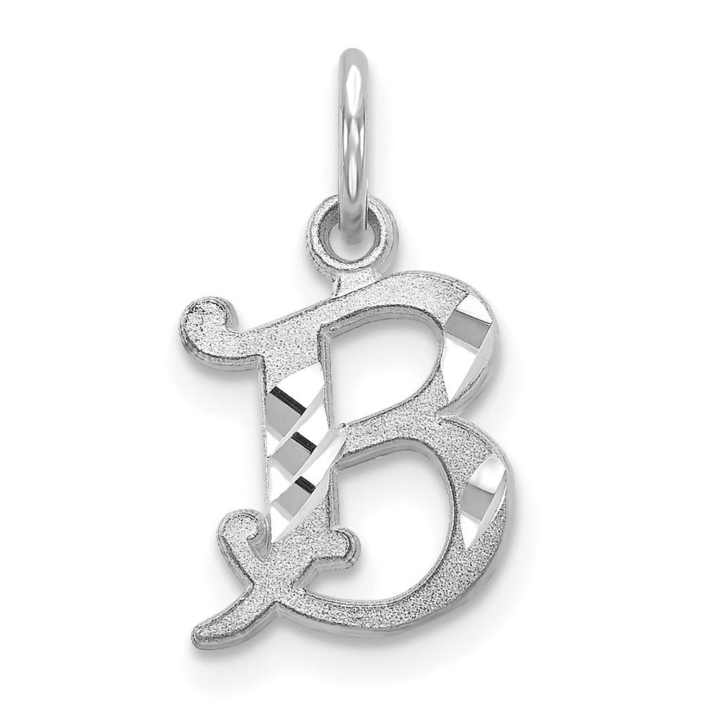 14K White Diamond-cut Letter B Initial Charm