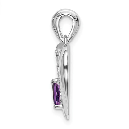 14k White Gold Amethyst and Diamond Heart Pendant for Women