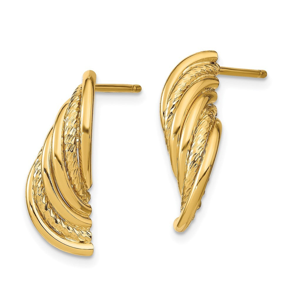 14k Yellow Gold Fancy Polished Diamond-cut Twisted Dangle Earrings