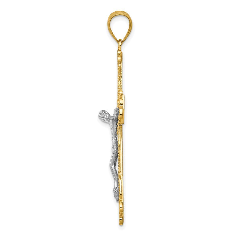14k Two-Tone Gold Diamond-cut Crucifix Pendant