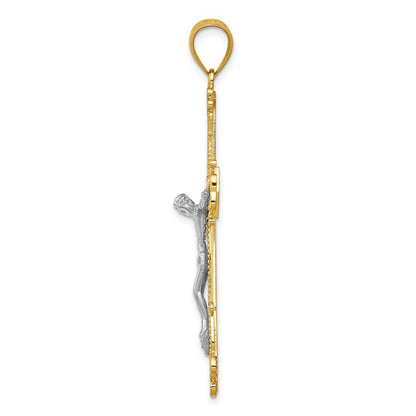 14k Two-Tone Gold Diamond-cut Crucifix Pendant