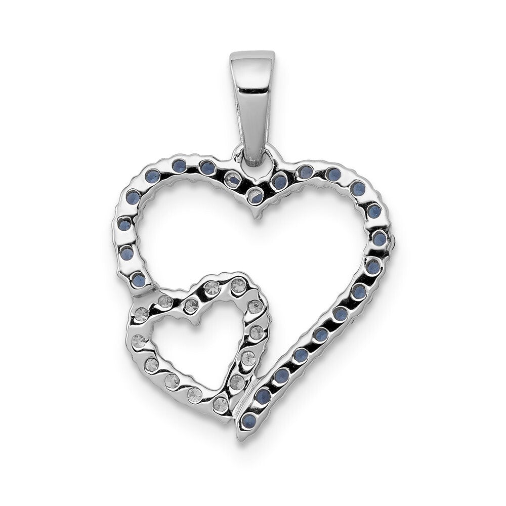 14k White Gold Diamond and Sapphire Double Heart Pendant for Women