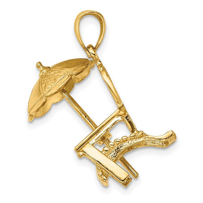 14k Yellow Gold 3-D Beach Chair w Umbrella Charm
