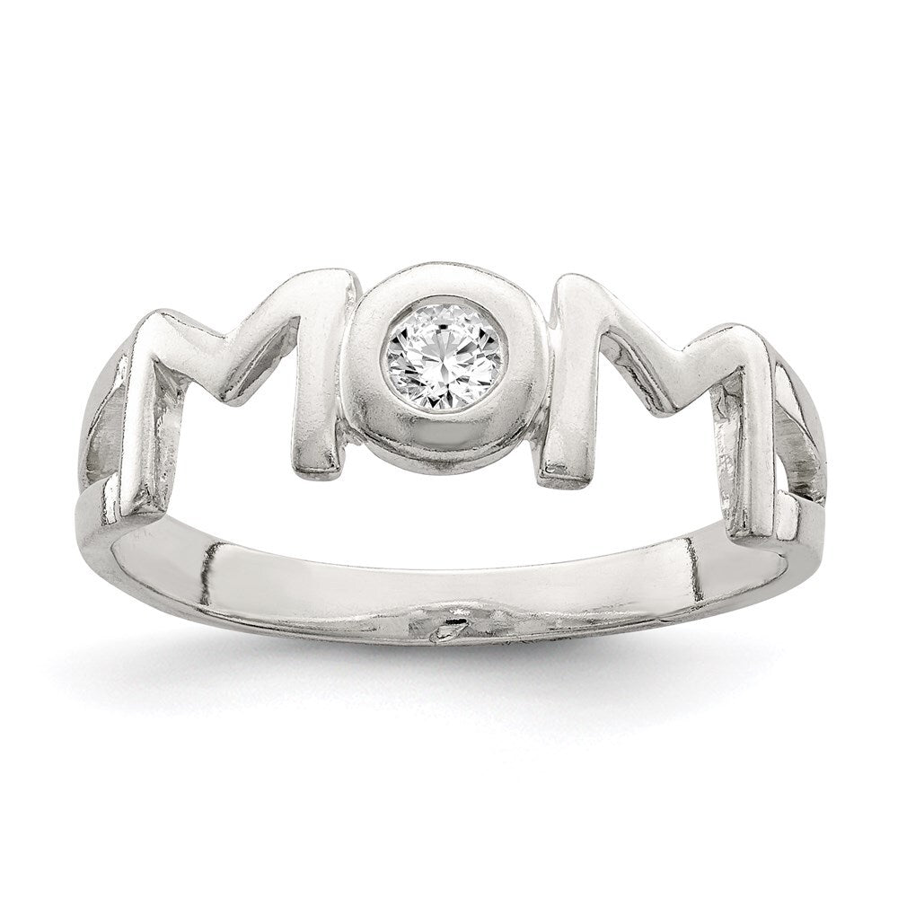 Sterling Silver & Cubic Zirconia Polished Mom Ring Size 7