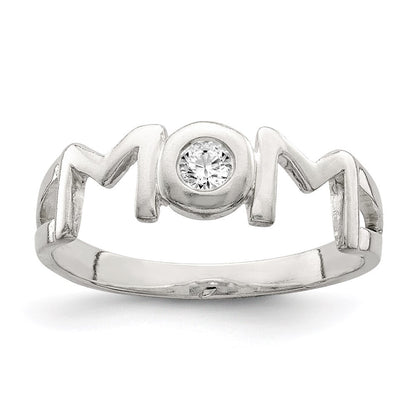 Sterling Silver & Cubic Zirconia Polished Mom Ring Size 7