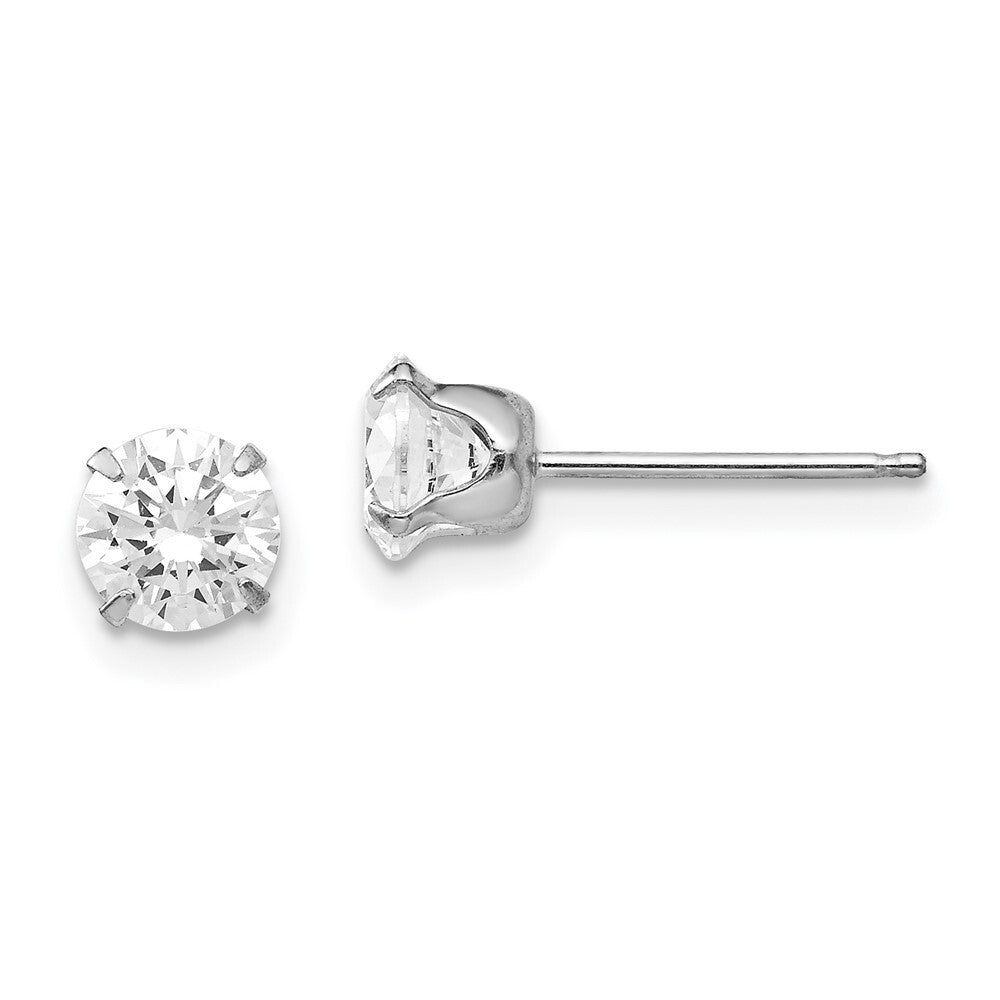 14k White Gold 5.25mm Cubic Zirconia Stud Earrings Gift for Women