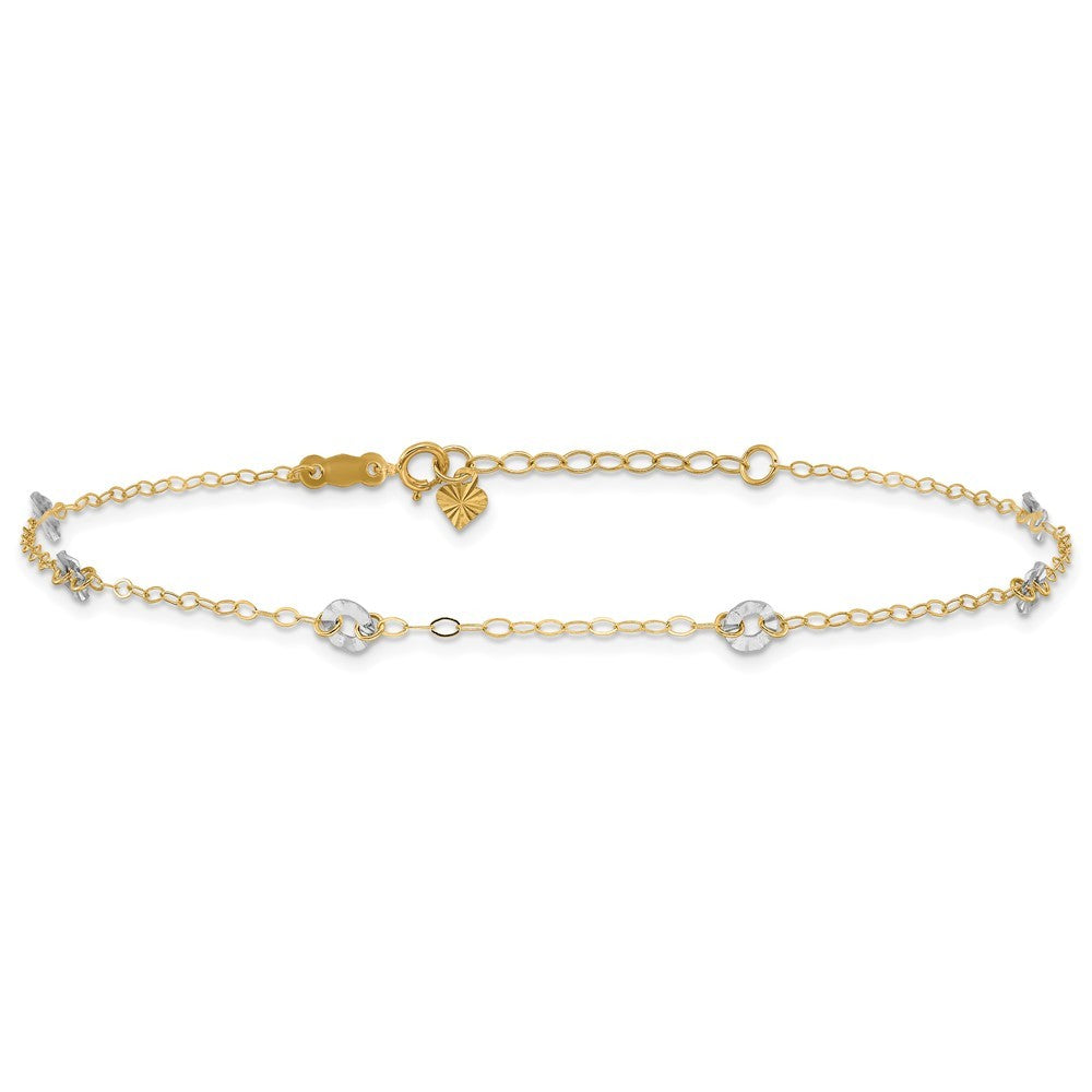 14K Two-tone Chain and Wavy Circles 6-Station 10" Anklet