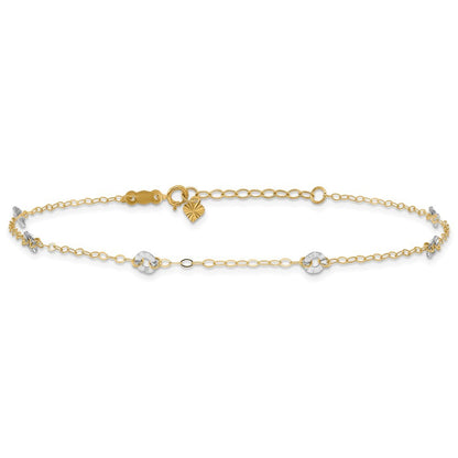 14K Two-tone Chain and Wavy Circles 6-Station 10" Anklet