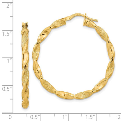 14k Yellow Gold Polished and Textured Twisted Hoop Earrings