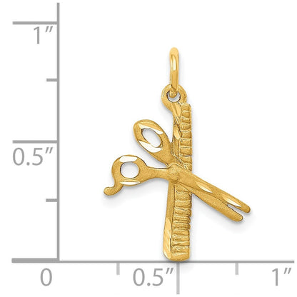 14k Yellow Gold Comb and Scissors Charm Pendant for Women