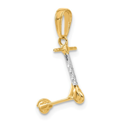 14k Yellow Gold and White Rhodium Diamond-Cut 3D Scooter Pendant for Women